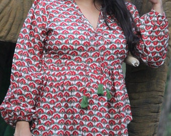 Viscose bohoblouse met verstelbare riem