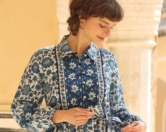 Block print dress, women dress, Cotton dress Summer dress women, floral dress, Shirt dress, Indian dress, Vacation dress, Bohemian Dress