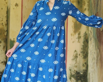 Block print dress, women dress, Cotton dress Summer dress women, floral dress, Shirt dress, Indian dress, Vacation dress, Bohemian Dress