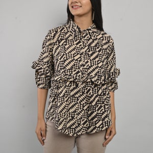 Cyclamen Women Cotton Top , Buttoned Shirt, Casual top, Hand Block Print Top, Minimalist Women Blouse, Modern Top, Designer Women Top