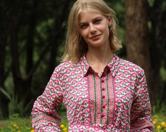 Hand Block print dress, shirt dress women ,Summer cotton dress, Cotton dresses for women, Printed dresses, Cotton Midi Dress, Summer Dress