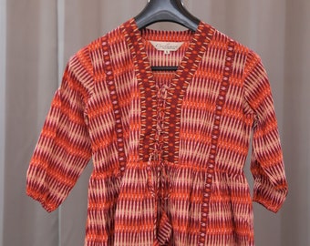 Block Print Viscose Tunic Dress, Bohemian Summer Blouse