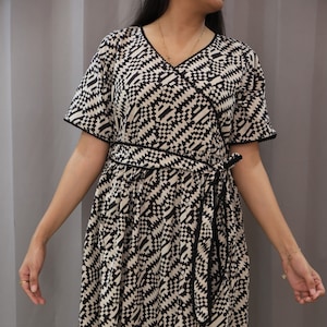 Midi dress Black Summer dress with sleeves, floral dress, Block printed dress, boho dress Long sleeve,