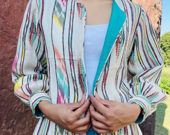Handwoven Cotton Jacket, Embroidered Kimono, Jaipur Style