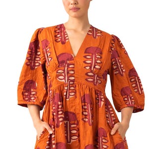 open lace back dress Gap Orange Zebra Print Cotton Midi Dress | V-Neck