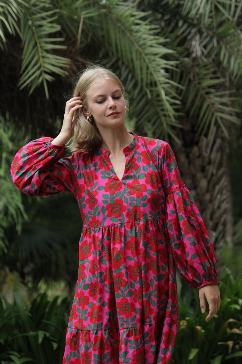 Vestido estampado en bloque, vestido de mujer, vestido de algodón Vestido de verano mujeres, vestido floral mujeres, vestido boho, vestido de playa, vestido de vacaciones, vestido Boho imagen 4