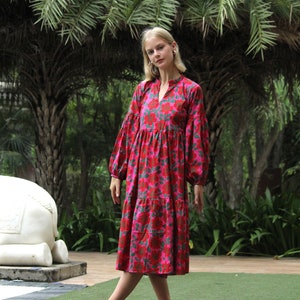 Robe imprimée bloc, robe pour femme, robe en coton, robe d'été pour femme, robe à fleurs pour femme, robe bohème, robe de plage, robe de vacances, robe bohème image 6