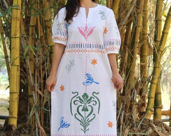 Block Print Cotton Midi Dress, Floral Summer Dress