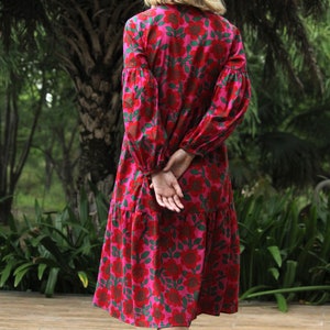 Robe imprimée bloc, robe pour femme, robe en coton, robe d'été pour femme, robe à fleurs pour femme, robe bohème, robe de plage, robe de vacances, robe bohème image 9