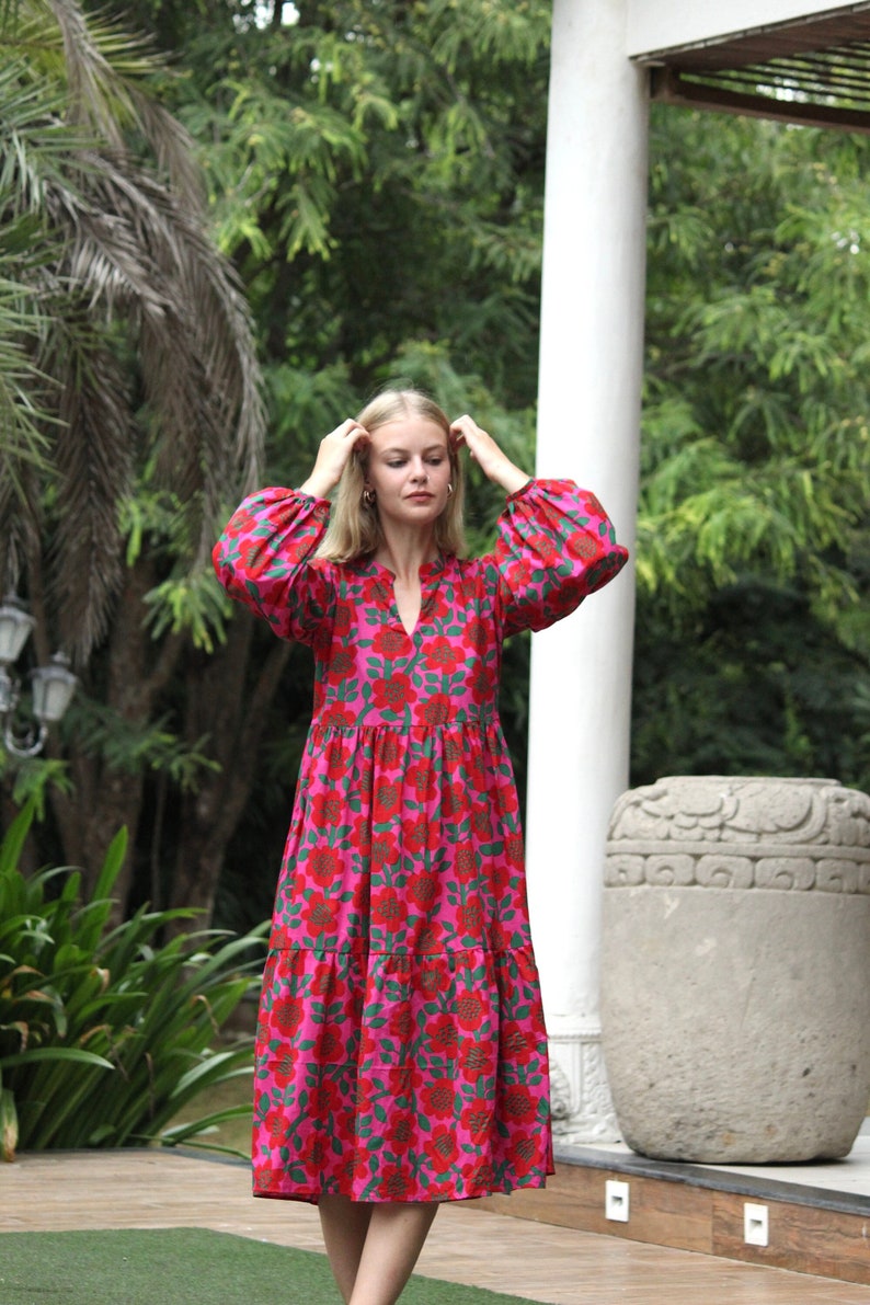 Block print dress, women dress, Cotton dress Summer dress women, floral dress women, boho dress, Beach dress, Vacation dress, Bohemian Dress zdjęcie 1