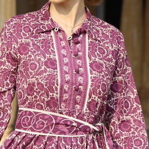 Hand Block Print Cotton Shirt Dress, Floral Bohemian Midi