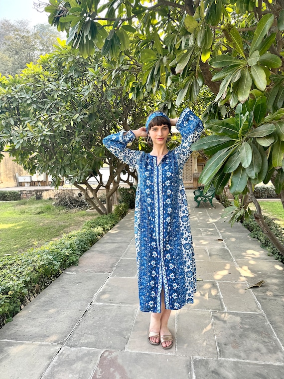 Block Print Cotton Maxi Dress, Bohemian Floral Dress Block Print Cotton Maxi Dress, Bohemian Floral Dress