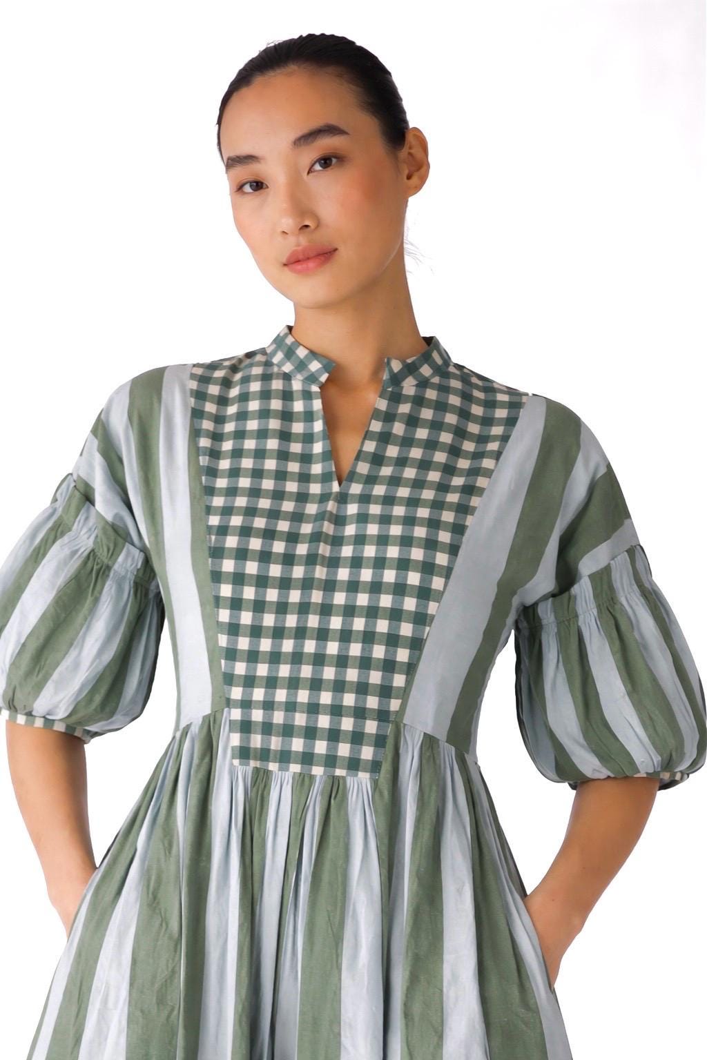 knee length dresses for ladies Brown Check Midi Dress Short Sleeve Shirt Detailed