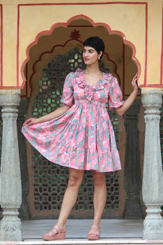 Mini robe bohème, robe de plage pour femme, robe d'été en coton