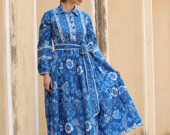 Block print dress, women dress, Cotton dress Summer dress women, floral dress, Shirt dress, Indian dress, Vacation dress, Bohemian Dress