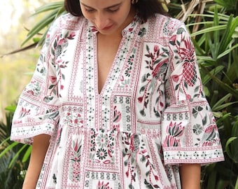 Block print dress, women dress, Cotton dress Summer dress women, floral dress women, boho dress, white dress, Indian cotton dress