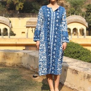 Paisley Block Print Cotton Maxi Dress – Bohemian Puff Sleeve Indian Summer Dress