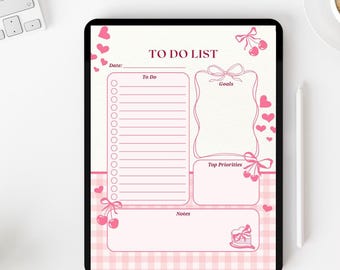 Cute Pink To Do List Printable | Kawaii Daily Planner | Aesthetic Task Checklist | Pastel Productivity Sheet