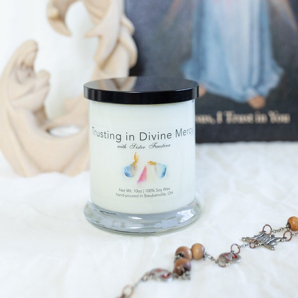 Trusting in Divine Mercy with Faustina - Scent: Hyssop - 10 oz. Soy Candle - Catholic Candle - Catholic Gift