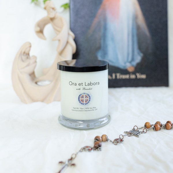Ora et Labora with Benedict - 10 oz. Soy Candle - Scent: Incense - Catholic Gift