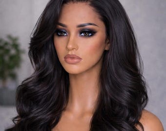 Peluca de ondas corporales – Cabello humano peruano natural, encaje frontal HD sin pegamento.