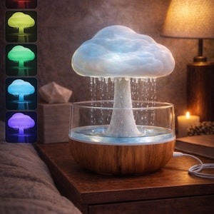 Lampada umidificatrice a forma di nuvola di pioggia / Diffusore di luce notturna a LED, effetto pioggia rilassante, decorazione accogliente per la camera da letto