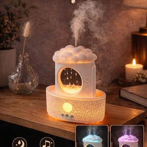 Umidificatore a forma di nuvola di pioggia / Diffusore a goccia d'acqua bianca effetto crepitio, luce notturna accogliente