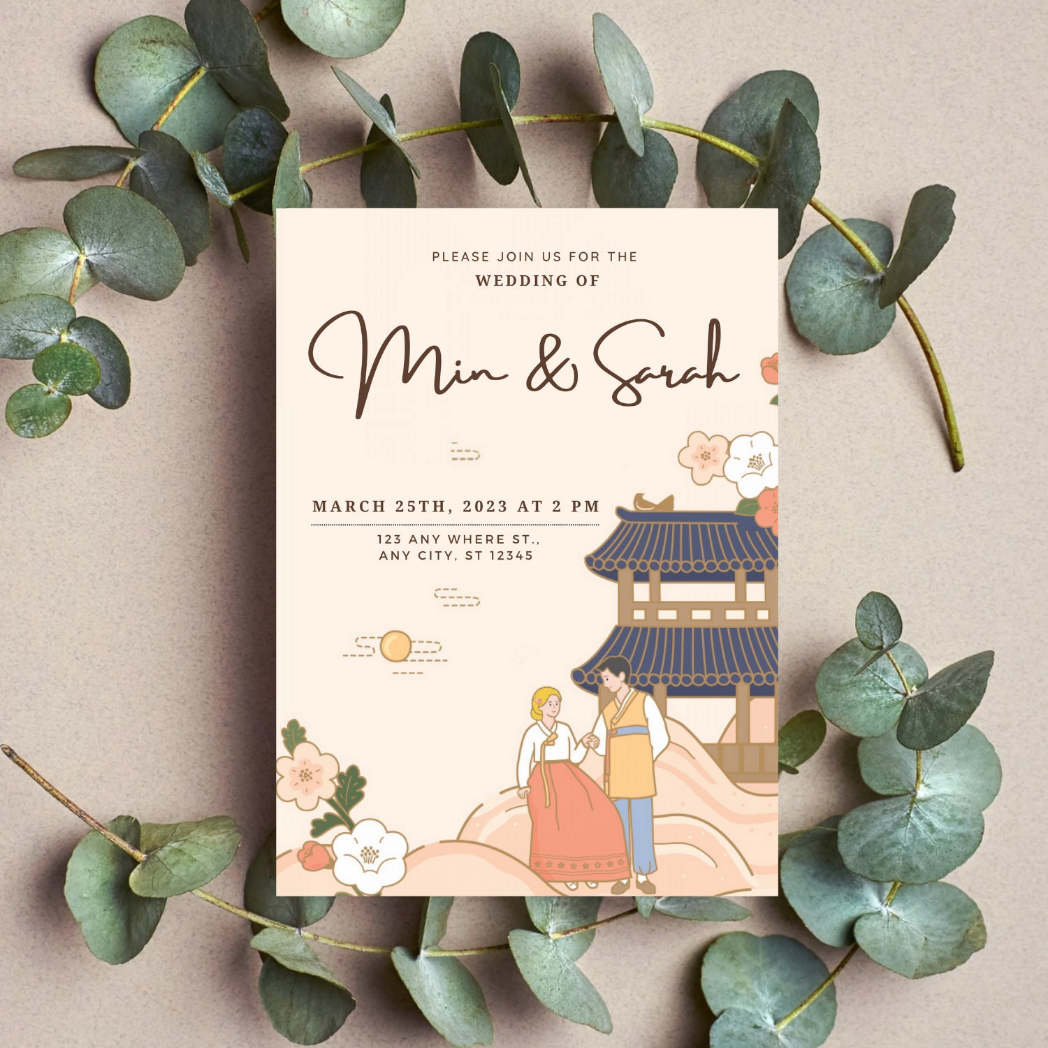 Korean Traditional Wedding Invitation Template self Editingsave the