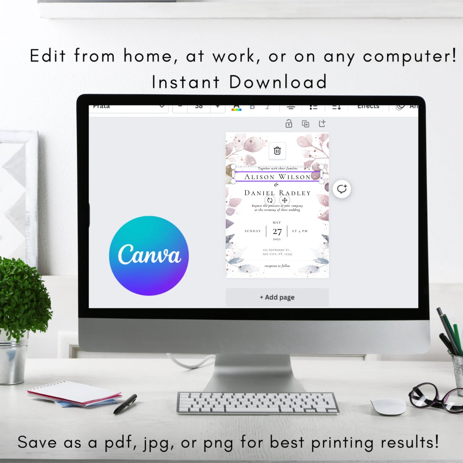 Korean Wedding Invitation Template, Invite, Bilingual self Editing