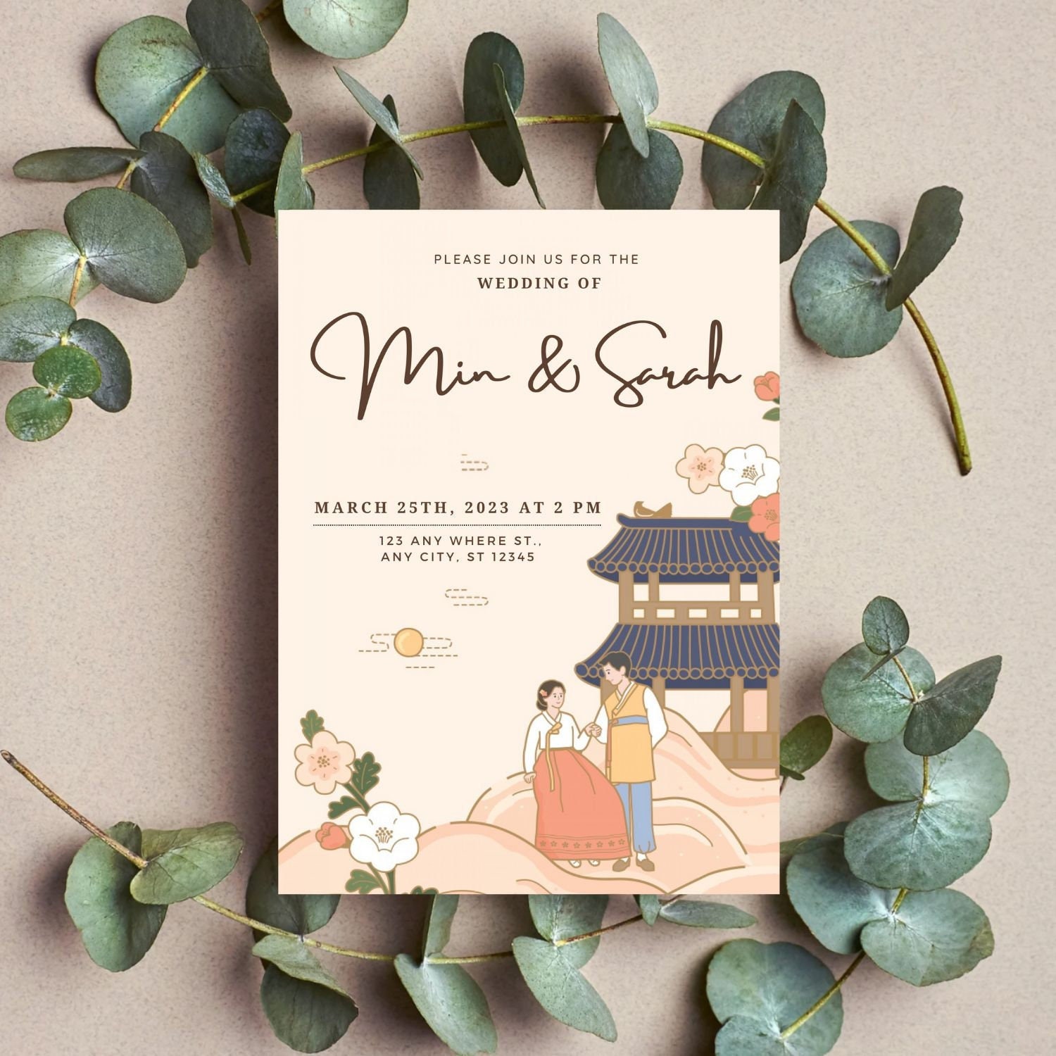 Korean Traditional Wedding Invitation Template self Editingsave the