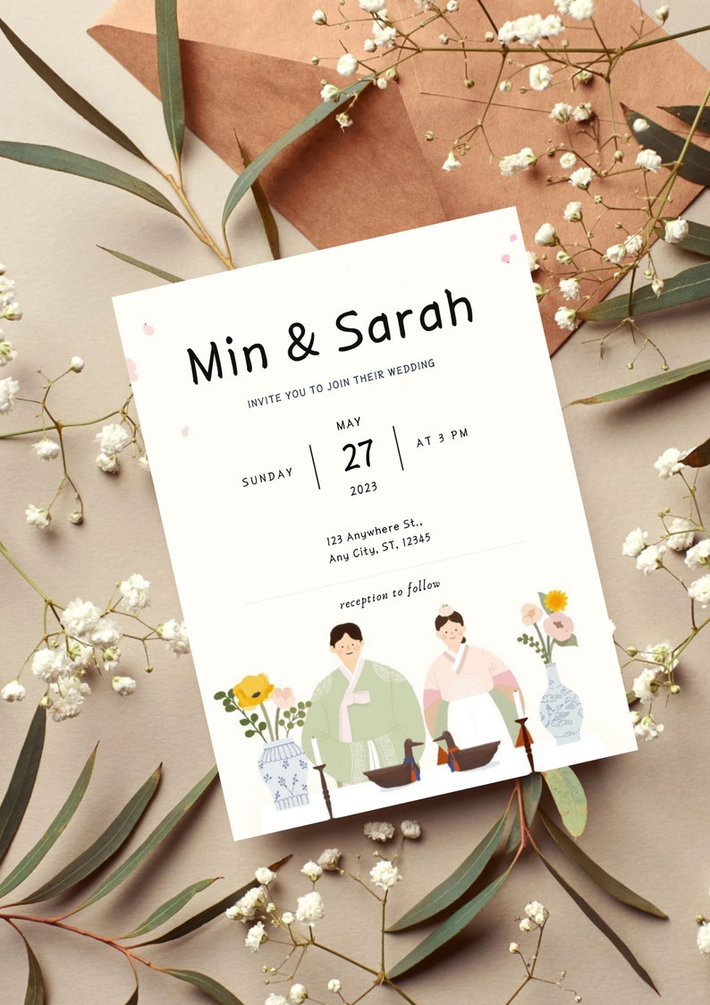 Korean Traditional Wedding Invitation Template self Editingsave the
