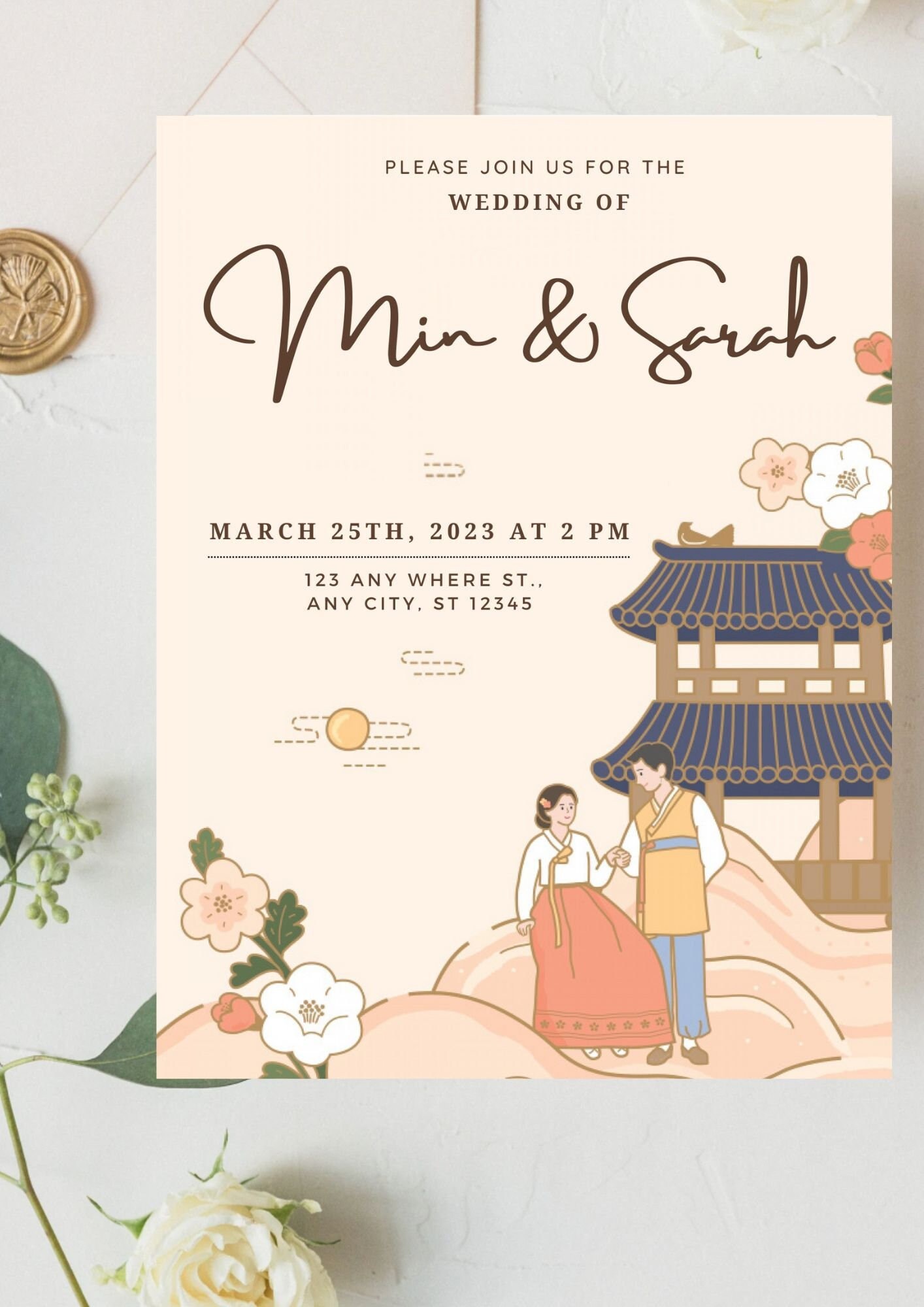 Korean Traditional Wedding Invitation Template self Editingsave the