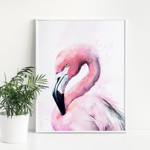 Flamingo Watercolor, Watercolor Flamingo Art, Pink Flamingo, Nursery Decor, Kid Decor, for Square Frame and Portrait Frames