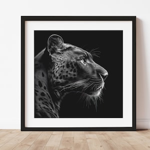 Black Panther Portrait Profile, Black and White print, Black Panther Print, Minimalist, Contemporary Modern Animal Print