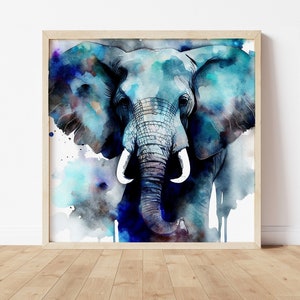 Elephant Wall Art Print, Watercolor, Ink Sketch, Printable Wall Art, Contemporary Modern Animal Poster, Instant Download