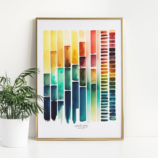 Boho Abstract Watercolor Color Study - Retro Home Decor Mid Century Modern Abstract, digital download, minimalism, modern art