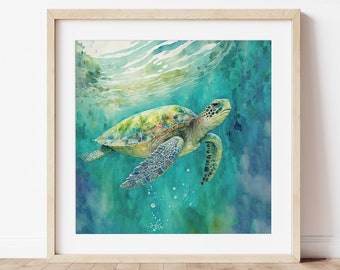 Sea Turtle Watercolor Print, Green Sea Turtle Art, Sea Turtle Art, Sea Turtle Wall Art, Sea Turtle Artwork, Sea Turtle Print, Turtle Art