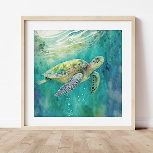 Tortue de mer aquarelle impression, tortue de mer verte Art, tortue de mer Art, tortue de mer Wall Art, oeuvre de tortue de mer, impression de tortue de mer, tortue Art