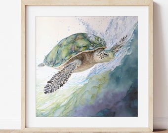 Sea Turtle Watercolor Print, Green Sea Turtle Art, Sea Turtle Art, Sea Turtle Wall Art, Sea Turtle Artwork, Coastal Nursery, Turtle Art