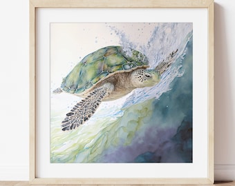 Sea Turtle Watercolor Print, Green Sea Turtle Art, Sea Turtle Art, Sea Turtle Wall Art, Sea Turtle Artwork, Coastal Nursery, Turtle Art
