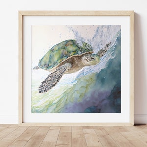 Meeresschildkröte Aquarell Druck, grüne Meeresschildkröte Kunst, Meeresschildkröte Kunst, Meeresschildkröte Wandkunst, Meeresschildkröte Kunstwerk, Küsten Kindergarten, Schildkröte Kunst