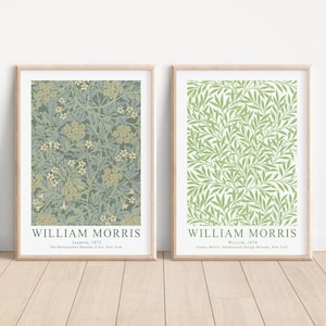 William Morris Exhibition Poster | Set of 2 Jasmine & Willow |Green, Beige, and White | Digital Prints Museum Exhibition Poster, Art Nouveau