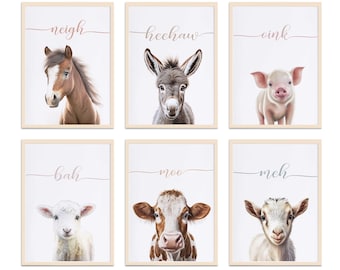 Farm Animal Nursery Prints | Set of 6 Digital Prints | Nursery wall art|Baby Animal prints for nursery|Baby Animal Prints|Farm Animal Sounds
