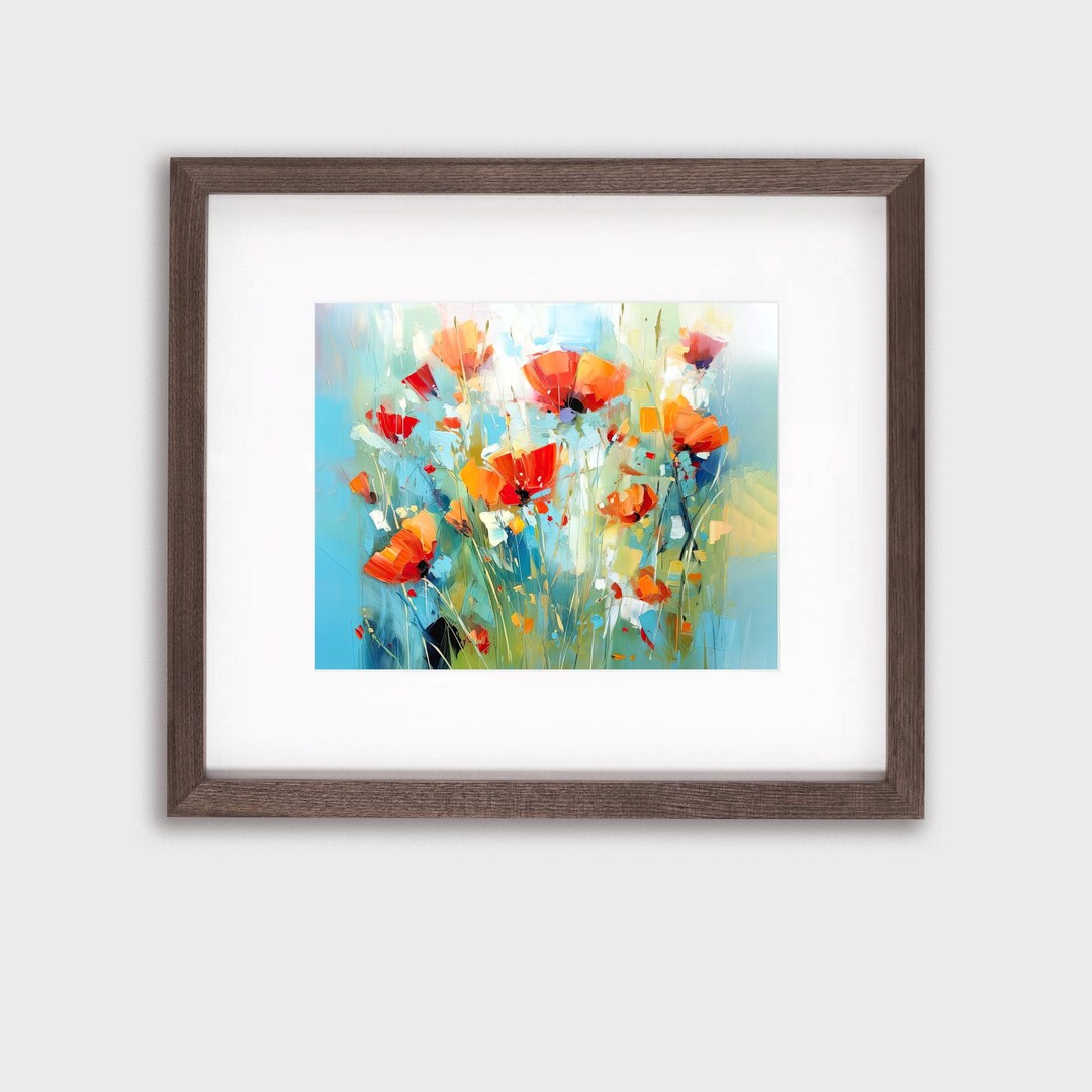 Abstract Colorful Painting on Canvas, Orange and Red Flowers, Floral ...