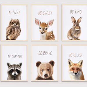 Nursery Woodland Animals Color, Set of 6 Digital Prints, Woodland Nursery Decor|Nursery wall art, Cute Animals for Kids Room and Nursery