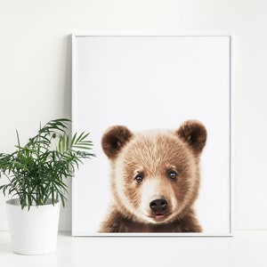 Nursery Woodland Baby Bear | Color Kids Room Woodland Animal|Realistic Minimalist Animal Art|Digital Download,Neutral Nursery Print,Be Brave