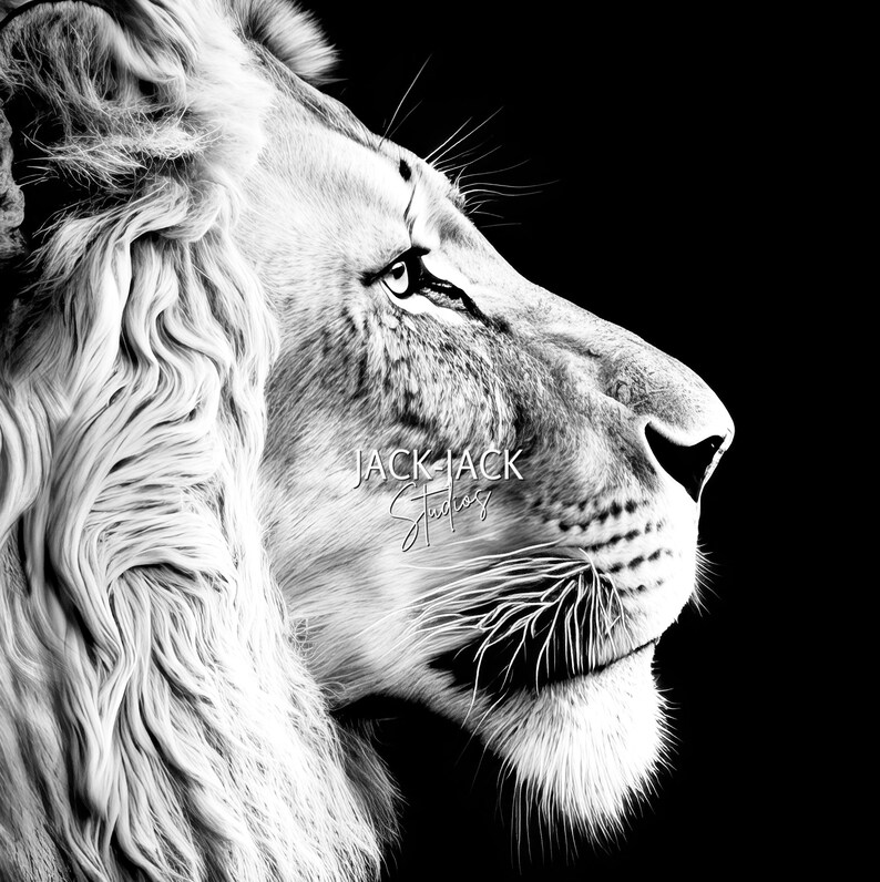 Lion Profile, Animal Portrait, Black and White Print, Lion Nursery