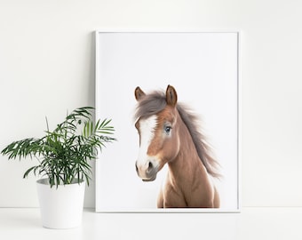 Nursery Farm Animals Foal version 2, Baby Horse | Kids Room Farm Animals | Realistic Minimalist Animal Art |  Digital Download