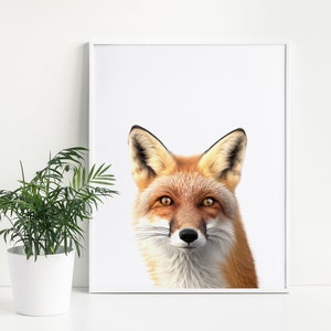 Nursery Woodland Fox | Color Kids Room Woodland Animals, Realistic Minimalist Animal Art|Digital Download,Neutral Nursery Print