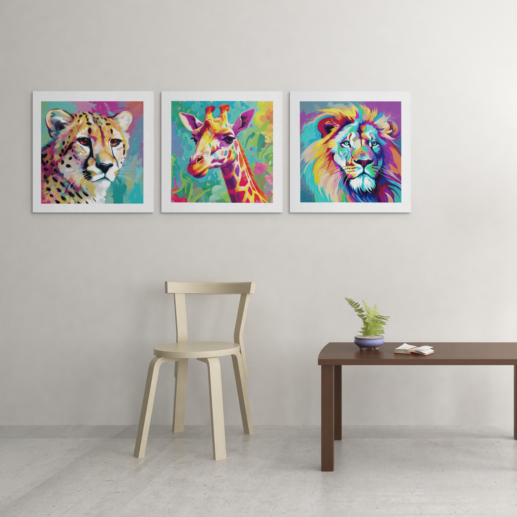 Colorful Safari Animal Print, Set of 12, Bright Colorful Nursery Art ...
